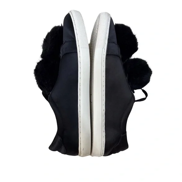 J/Slides NYC Alpha Satin Pom Poms Sneaker Black Lace Up Size 8.5 Platform - Picture 7 of 11